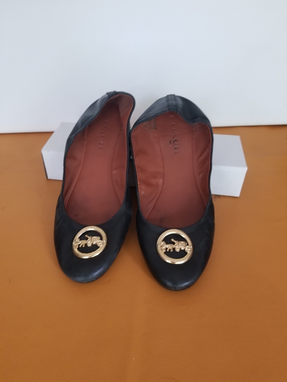 Black Leather Women's Coach Ballet Flats